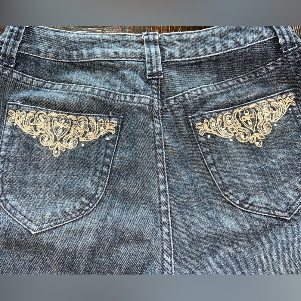 Chico’s Thalia Platinum Denim Jeans Embellished Pockets Sz 0 Short Y2K